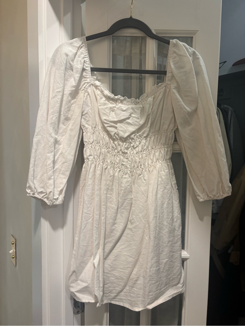 Charlie Holiday Cream Smocked Puff-Sleeve Mini Dress